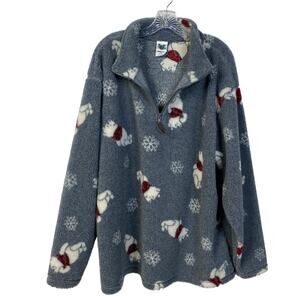Winnie the Pooh XL Gray Fleece Pullover Snowflakes Print 1/4 Zip Disney Catalog